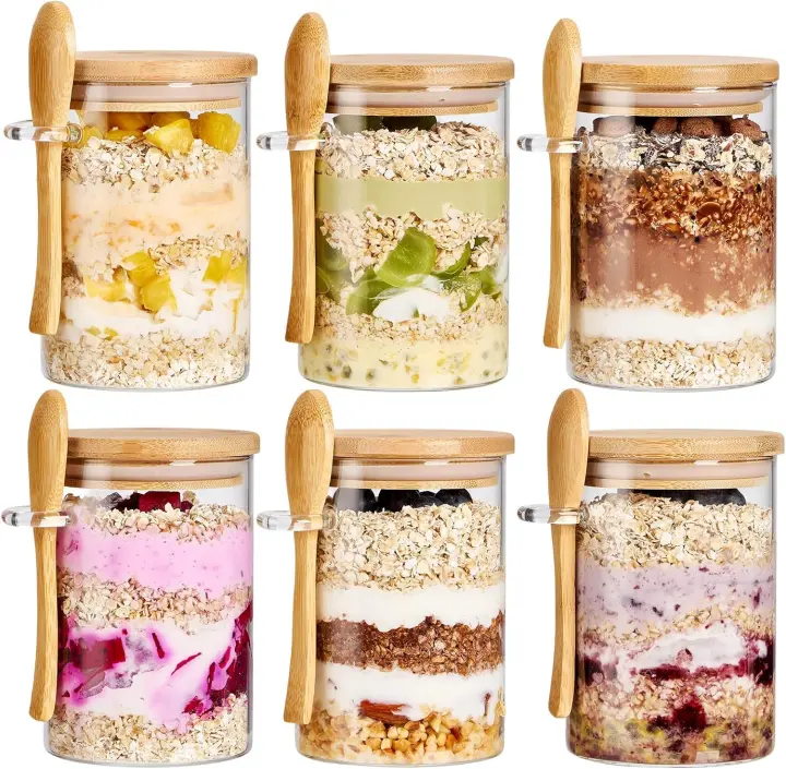 6-Pack 22 oz Glass Meal Prep Jars with Bamboo Lids and Spoons